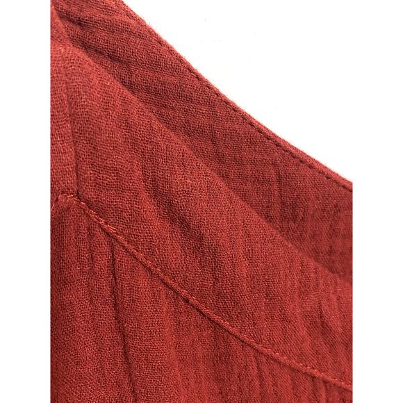 Sky And Sparrow Button Front Rust Midi Dress Crinkle Gauze L Boho Feminine Flowy - Picture 2 of 12